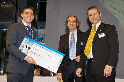 Andrea Ravasio, awardee, with Christian Paulik, External Research Manager and Alfred Stern, Vice President Innovation and Technology, both Borealis