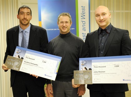 Borealis Senior Vice President Alfred Stern (middle) with the 2010 Borealis Student Innovation Award winners Dr. Vassileios Touloupides (left) and Jukka Räsänen